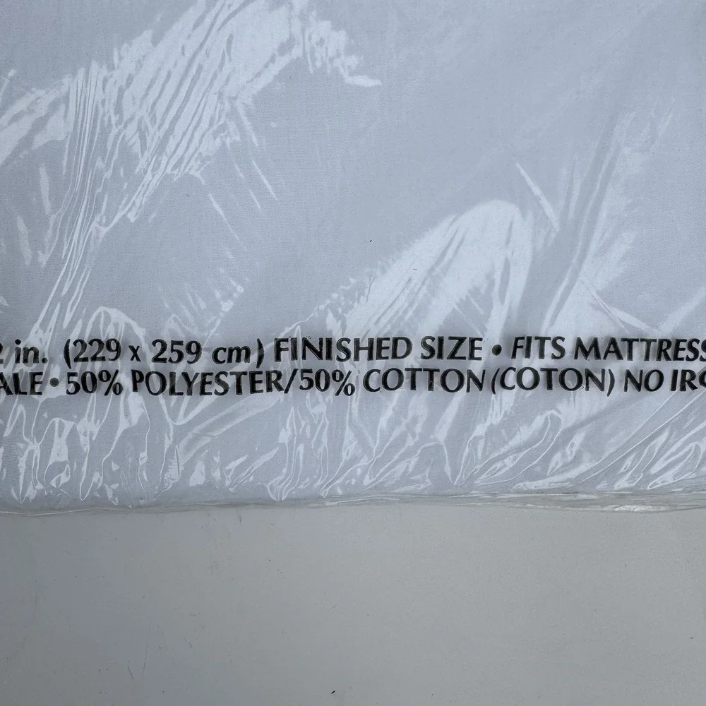VTG Fieldcrest Sheet White No-Iron Percale Queen Flat Sheet NIP Cotton Polyester